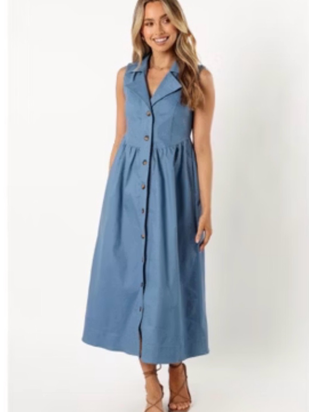 Petal & Pup Sleeveless Button-Front Maxi Dress in Dusty Blue - Picture 3 of 6
